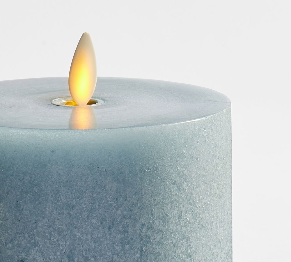 Pottery Barn Premium Flickering Flameless Wax Pillar Candle - Salt Washed