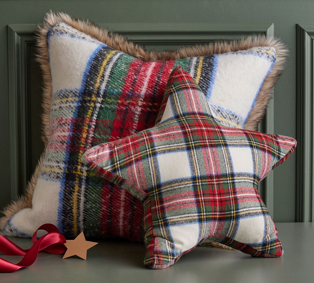 Pottery Barn Stewart Plaid with Faux Fur Back Pillow