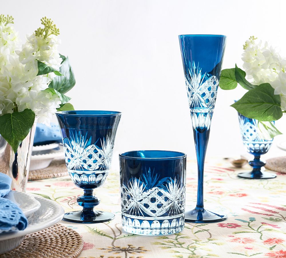 Pottery Barn Antique Cut Double Old Fashioned Glasses