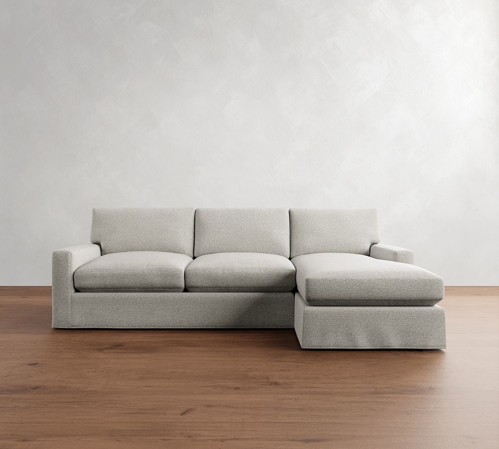 Pottery Barn PB Comfort Modern Square Arm Slipcovered Chaise Sleeper Sectional (108")
