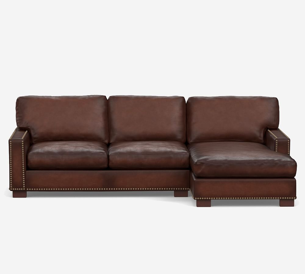 Pottery Barn Turner Square Arm Leather Chaise Sectional (105"&ndash;129")
