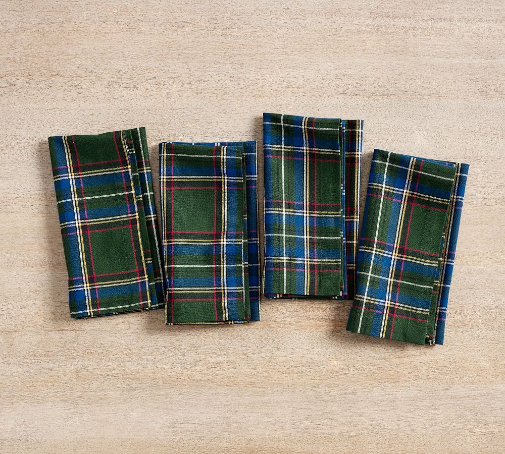 Pottery Barn Stewart Plaid Cotton Napkins - Set of 4