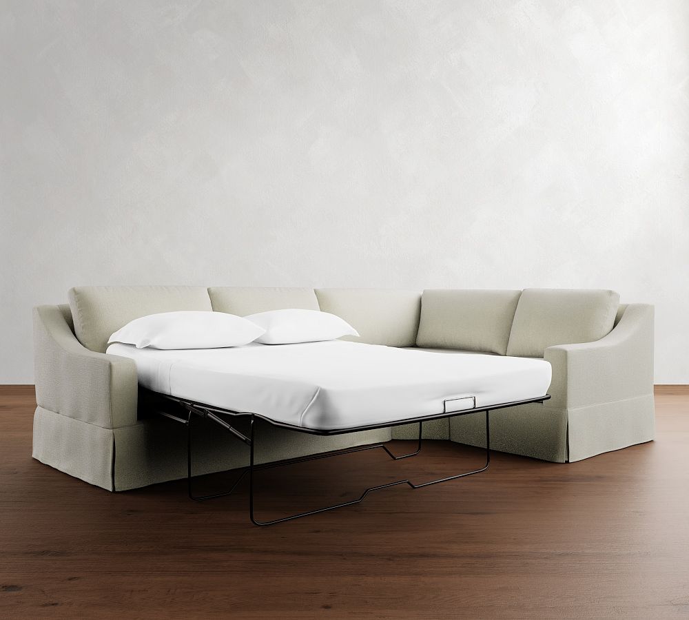 Pottery Barn York Slope Arm Slipcovered 3-Piece Wedge Sleeper Sectional (117")