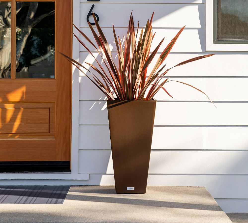 Pottery Barn All Weather Eco Hevea Tapered Cube Tall Outdoor Planters
