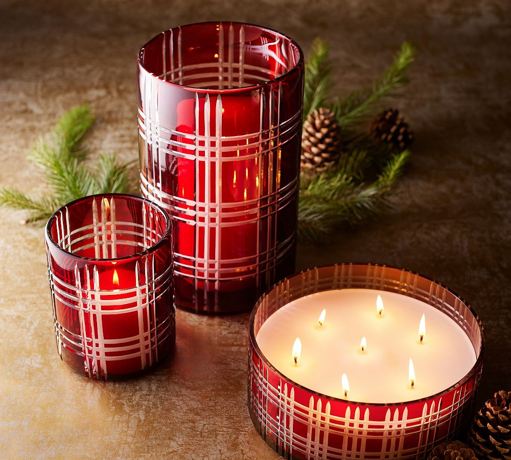 Pottery Barn Stewart Plaid Candle - Winter Berry