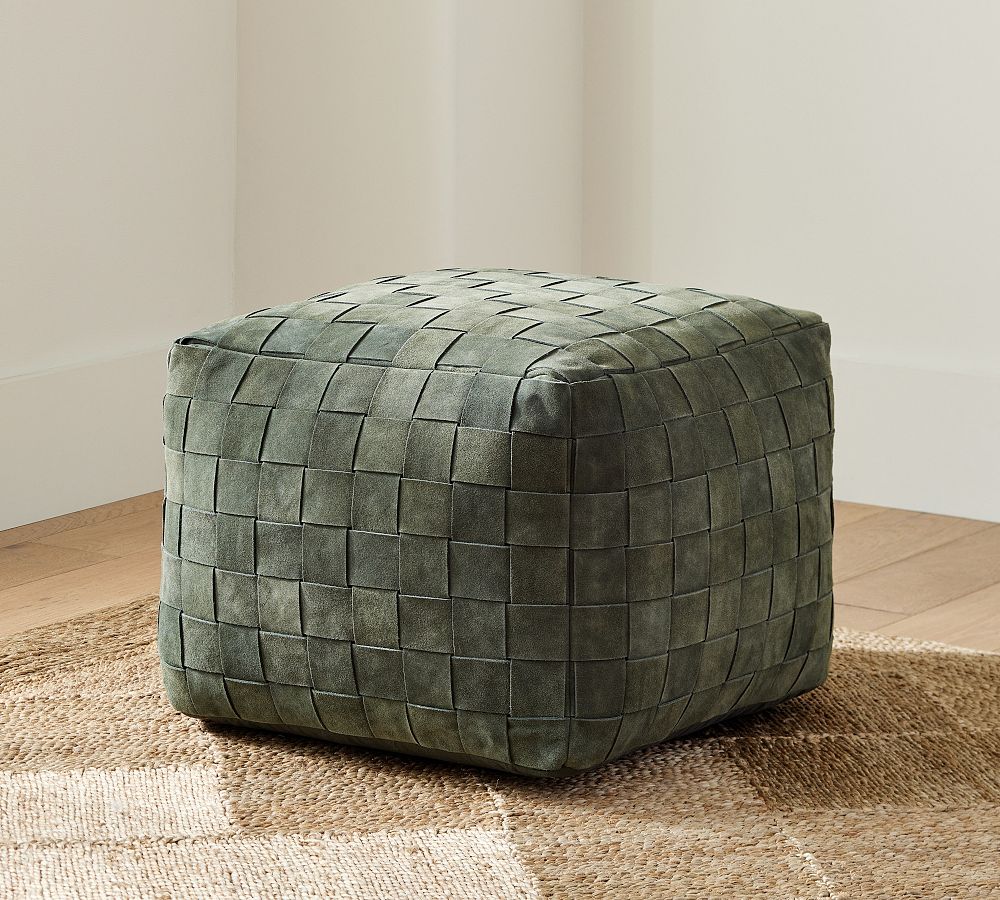 Pottery Barn Suede Basketweave Pouf