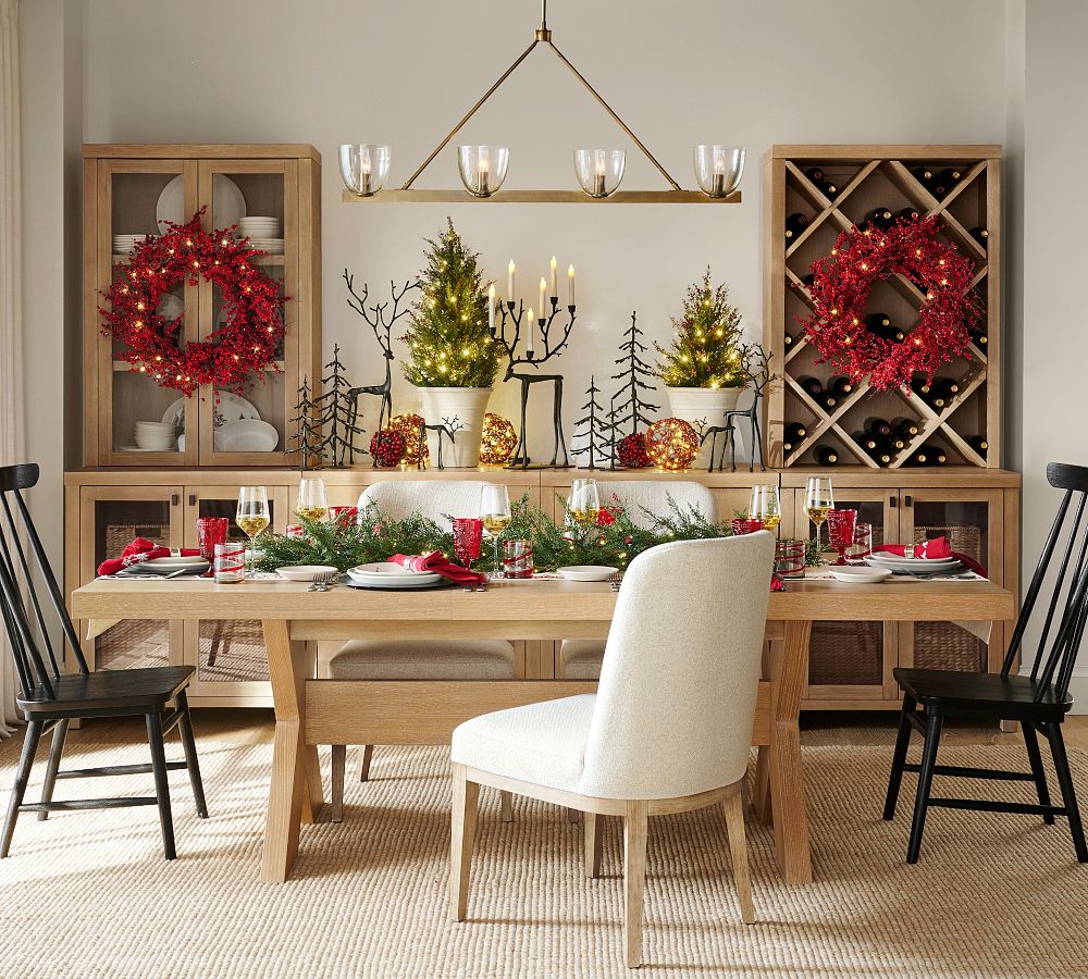 Pottery Barn Faux Lit Cedar Berry Pine Wreath & Garland