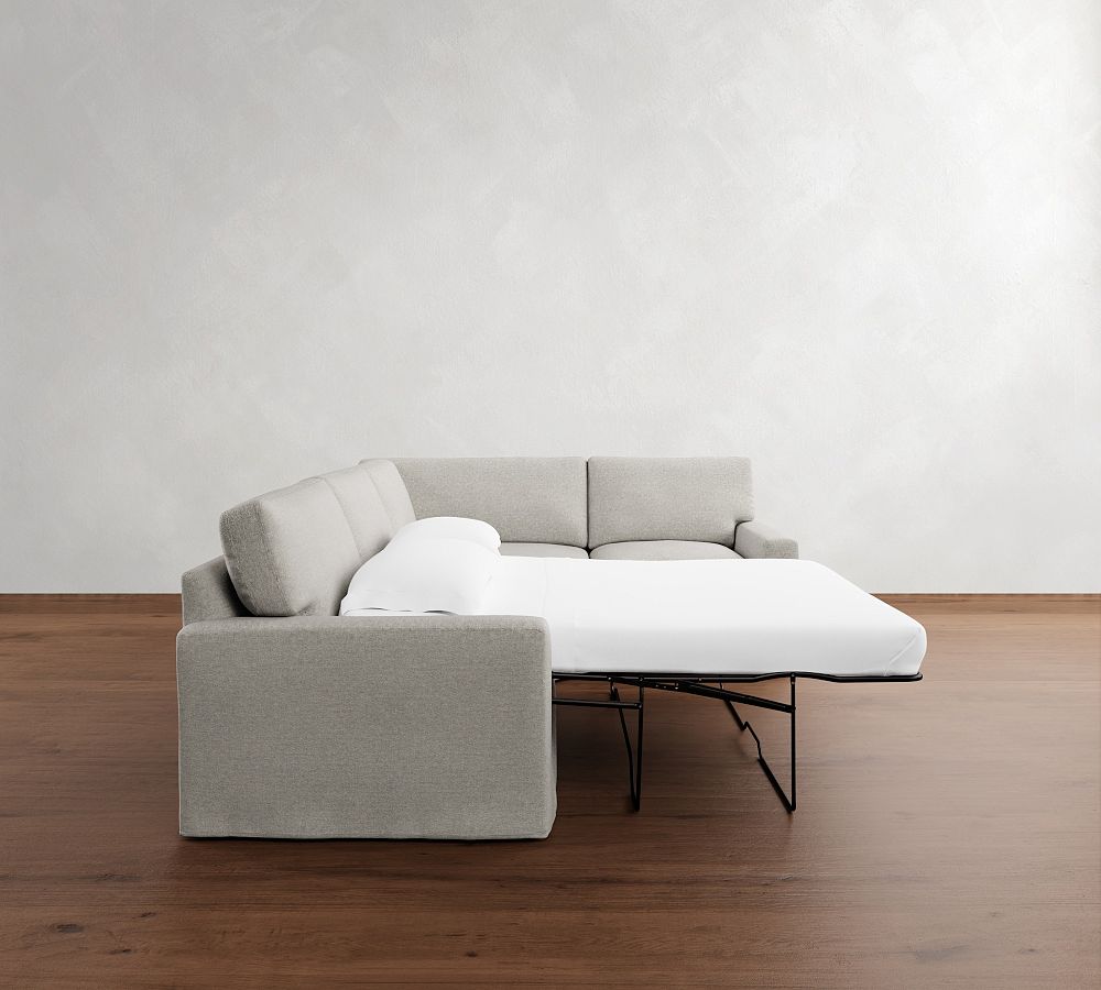 Pottery Barn PB Comfort Modern Square Arm Slipcovered 3-Piece Wedge Sleeper Sectional (119")