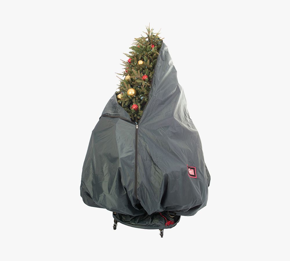 Pottery Barn Decorated Upright Tree Storage Bag with Rolling Tree Stand