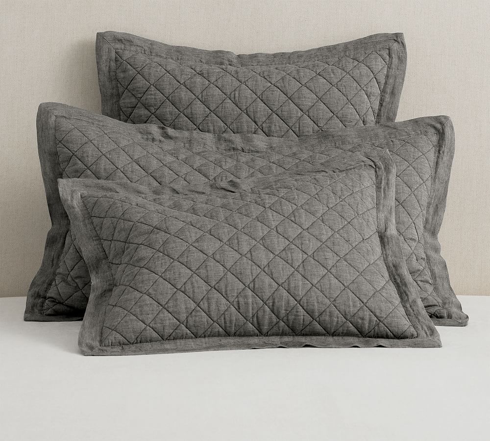 Pottery Barn Belgian Flax Linen Diamond Quilt