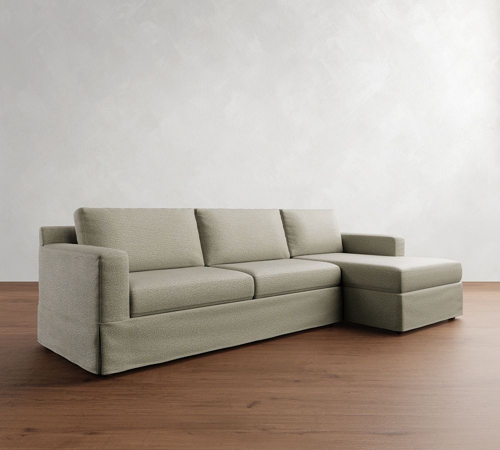 Pottery Barn Shasta Square Arm Slipcovered Chaise Sleeper Sectional (109")