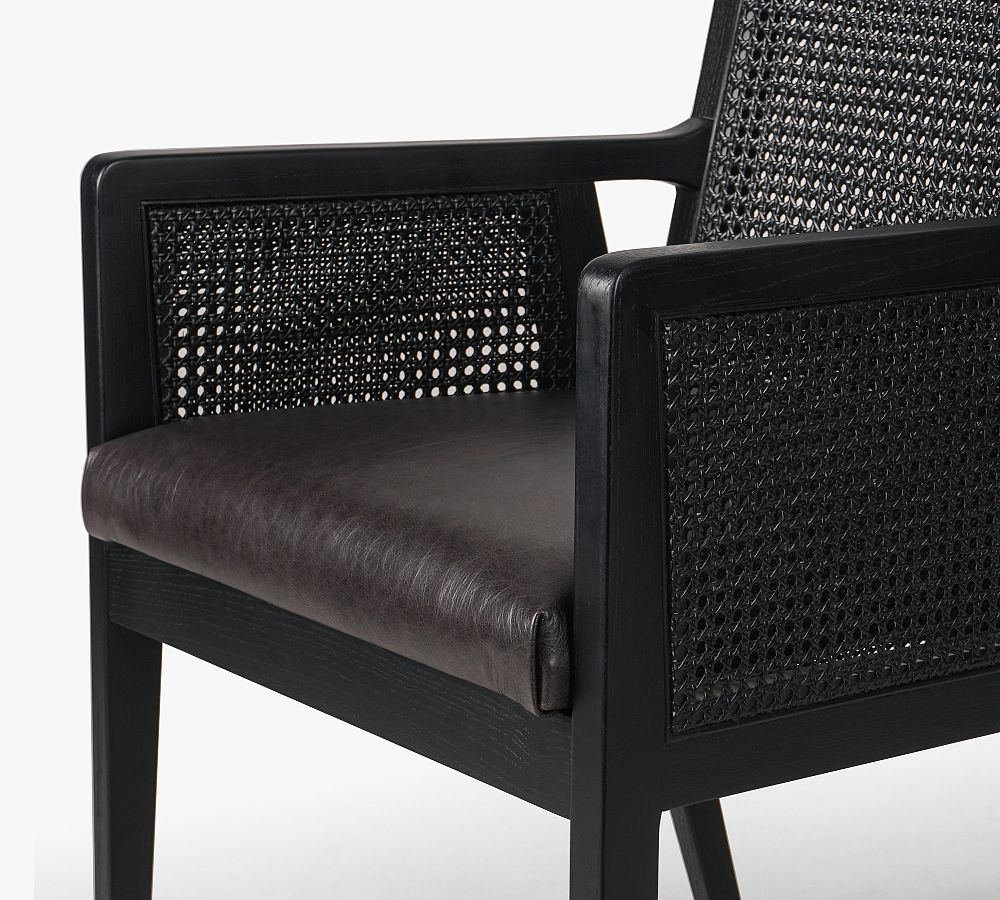 Pottery Barn Lisbon Cane Leather Dining Armchair