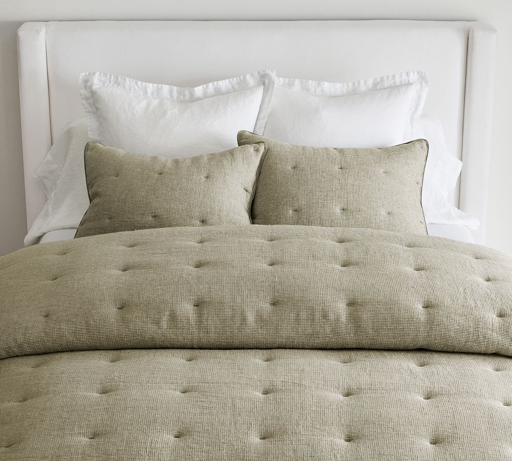 Pottery Barn European Flax Linen Tufted Waffle Comforter Sham