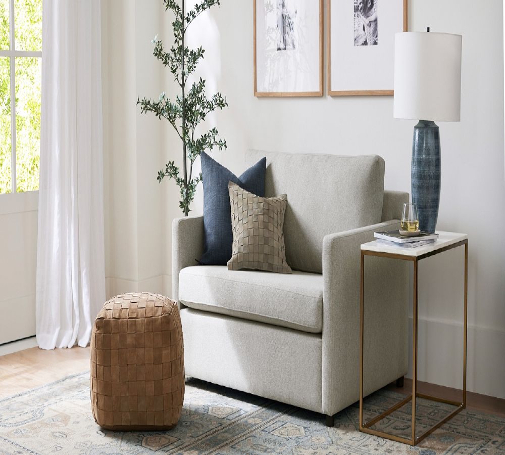 Pottery Barn Suede Basketweave Pouf