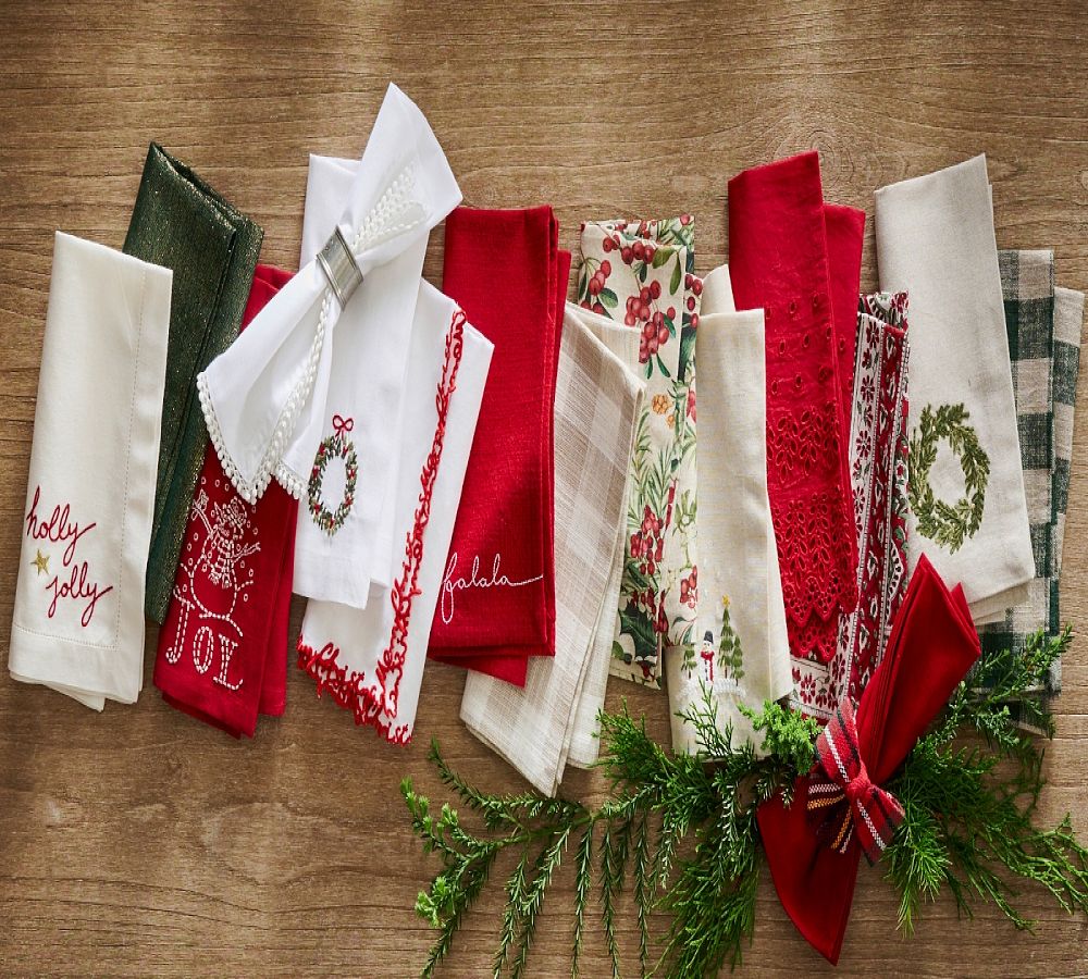 Pottery Barn Holiday Sentiment Organic Cotton Napkins - Set of 4