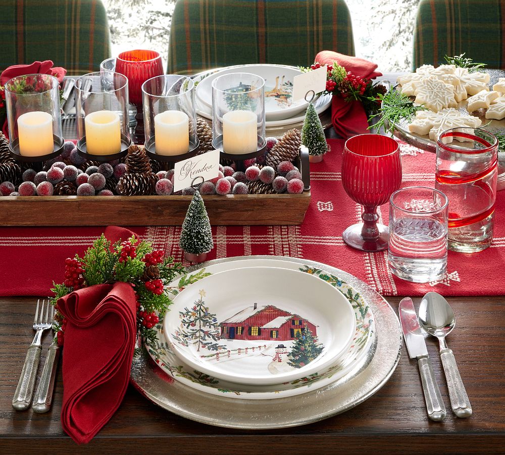 Pottery Barn Christmas in the Country Stoneware Dinner Plates - Set of 4