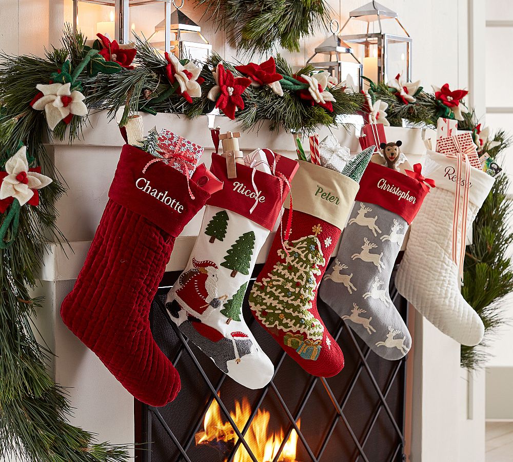 Pottery Barn Holiday Icons Crewel Stockings
