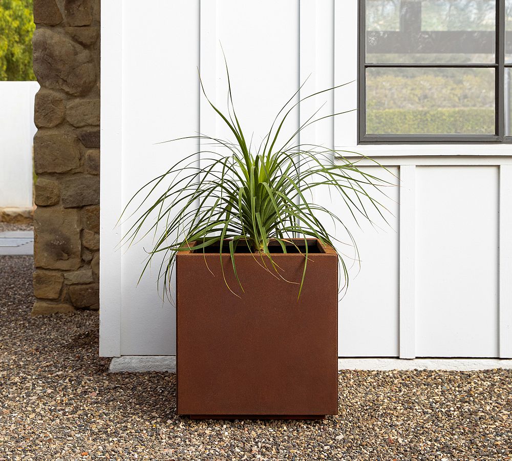 Pottery Barn Cube Outdoor Planters - Corten Steel
