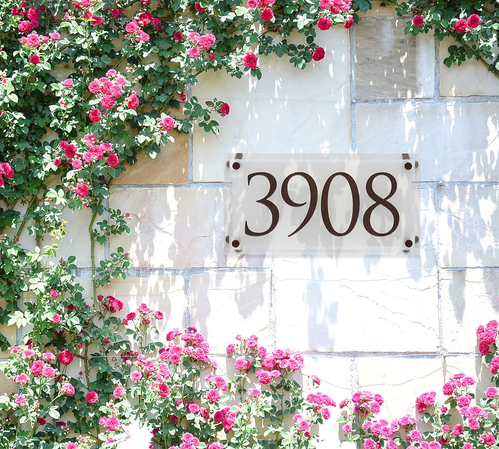 Pottery Barn Frosted Beveled Crystal trajan Engraved Address Sign