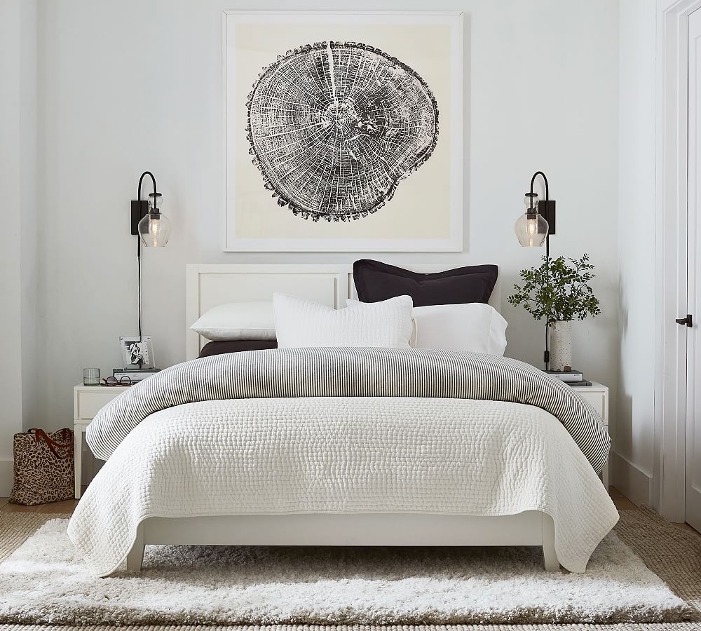 Pottery Barn Pick-Stitch Handcrafted Cotton Linen Quilt