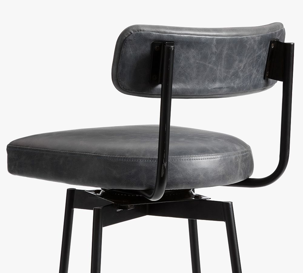 Pottery Barn Maison Leather Low Back Swivel Stool