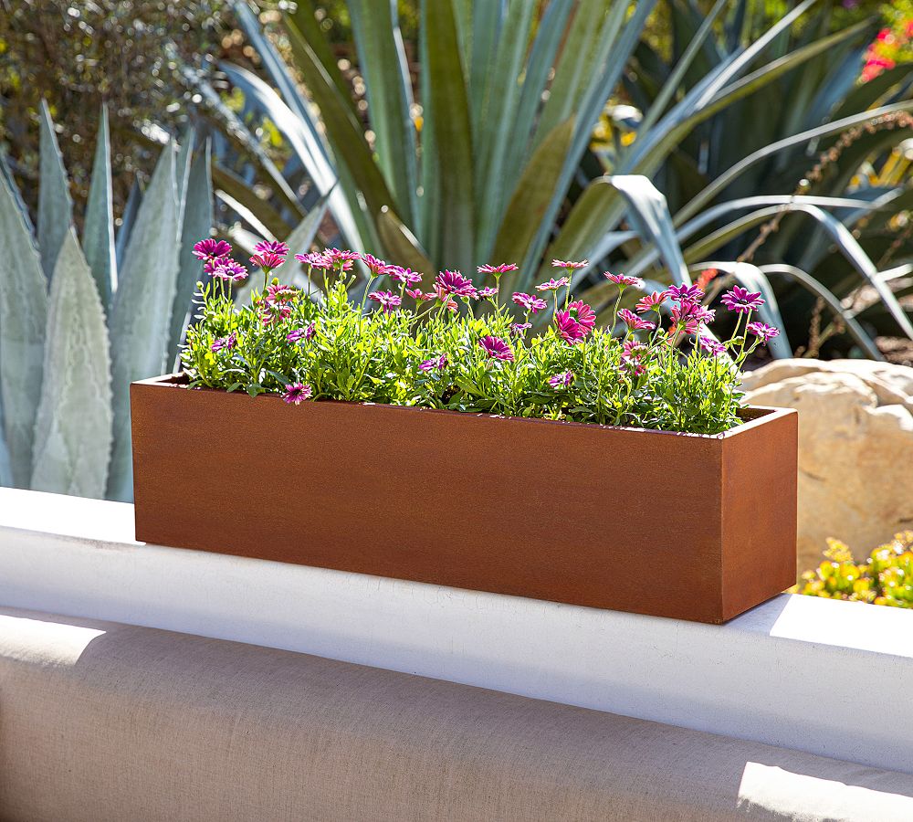 Pottery Barn Trough Corten Steel Outdoor Planters