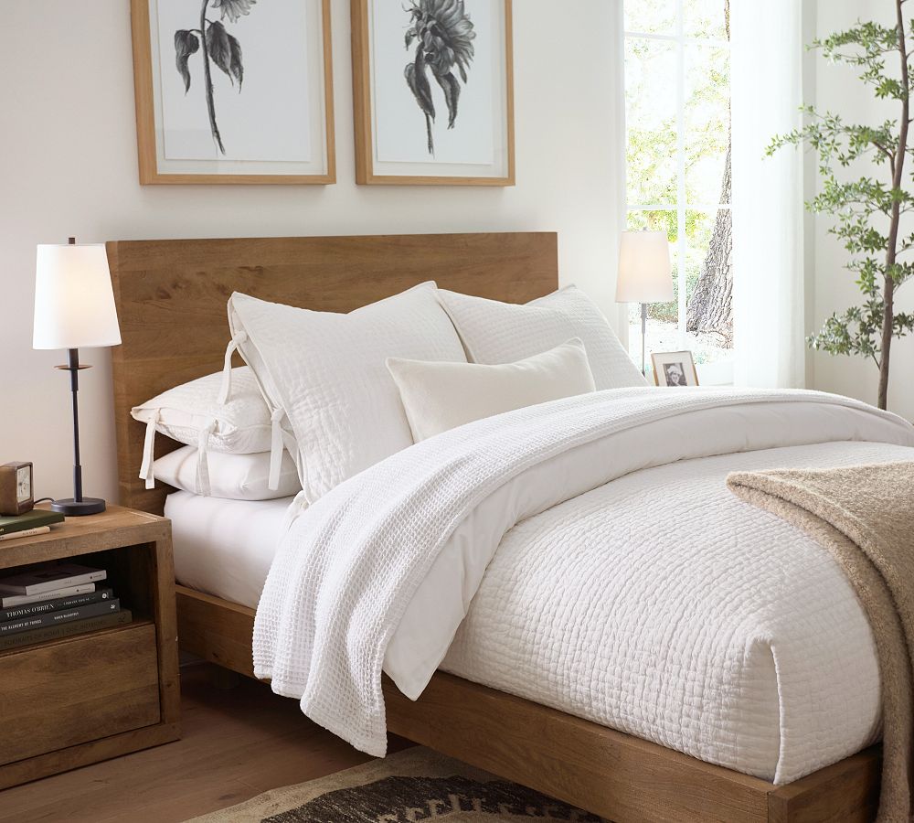 Pottery Barn Pick-Stitch Handcrafted Cotton Linen Quilt