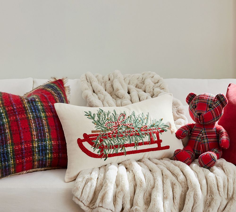 Pottery Barn Stewart Plaid with Faux Fur Back Pillow