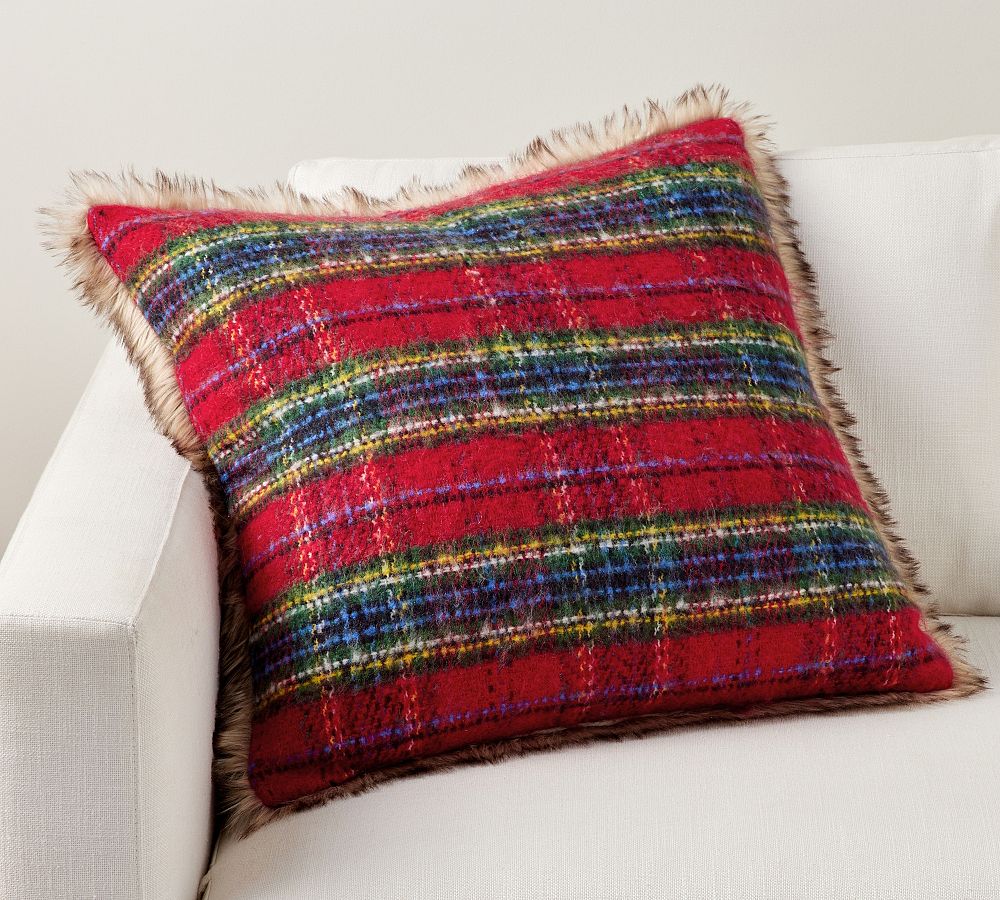 Pottery Barn Stewart Plaid with Faux Fur Back Pillow