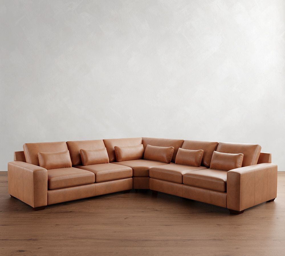 Pottery Barn Big Sur Square Arm Deep Seat Leather 3-Piece L-Shaped Wedge Sectional (129")