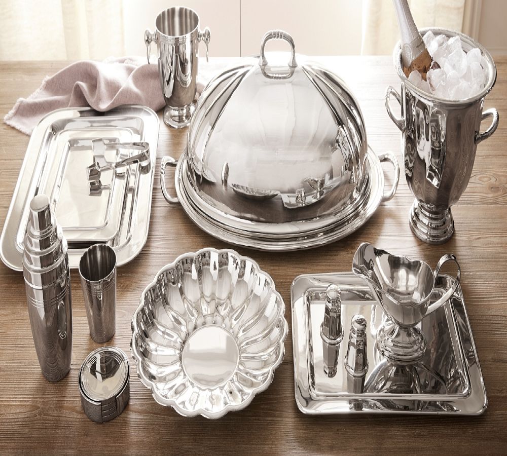 Pottery Barn Heritage Silver Ice Bucket & Tongs