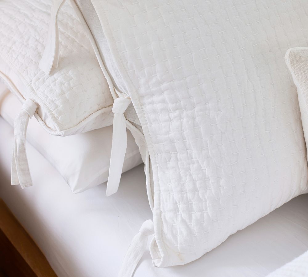 Pottery Barn Pick-Stitch Handcrafted Cotton Linen Quilt