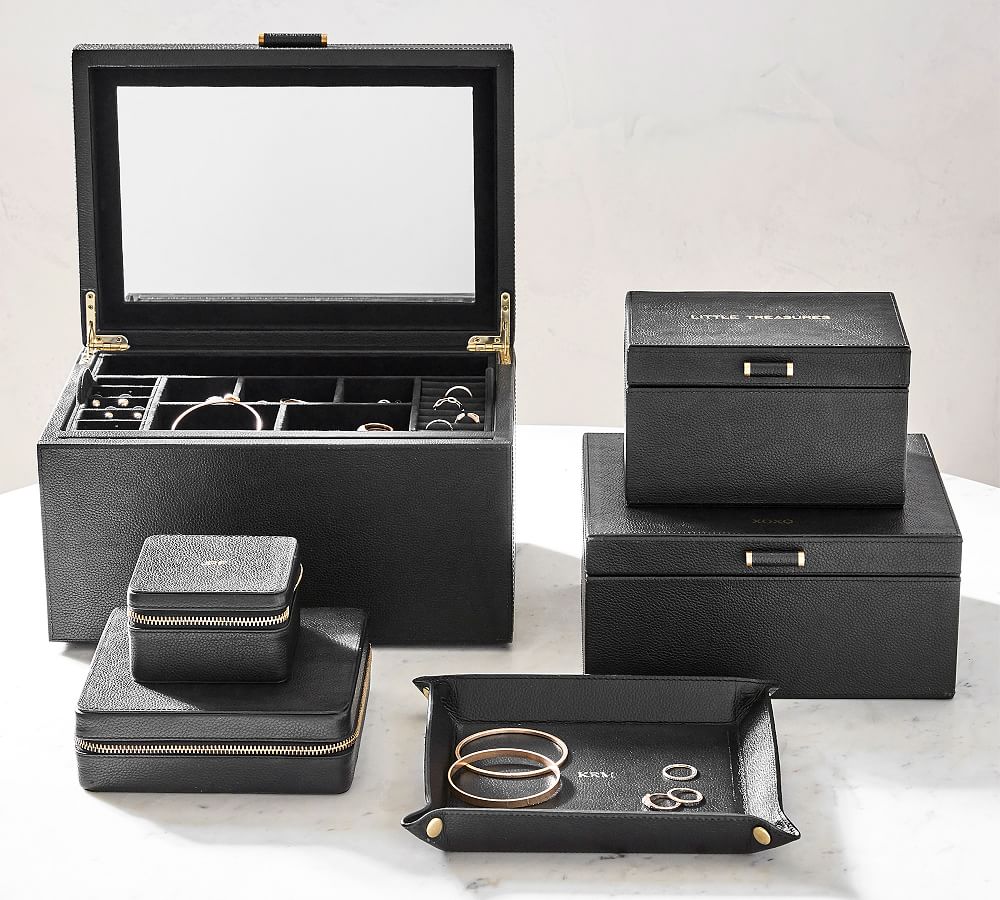 Pottery Barn Quinn Leather Jewelry Storage Collection - Foil Debossed