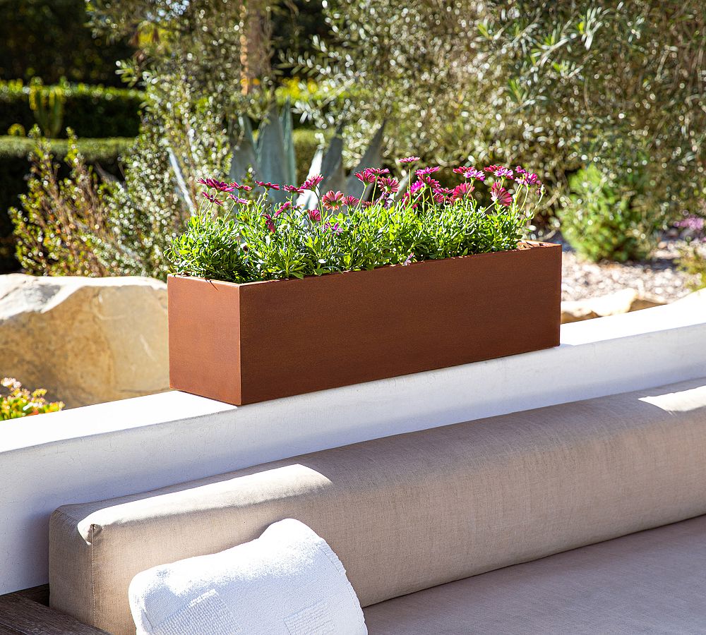 Pottery Barn Trough Corten Steel Outdoor Planters