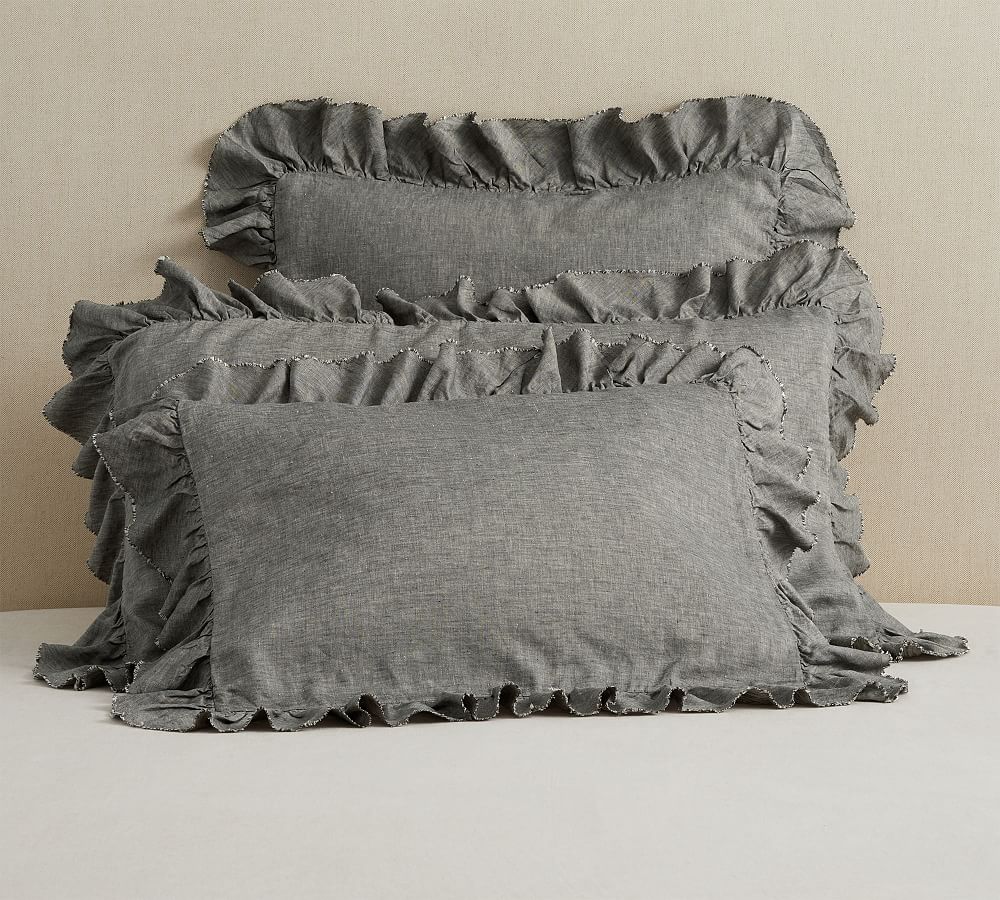 Pottery Barn Belgian Flax Linen Fringe Ruffle Sham