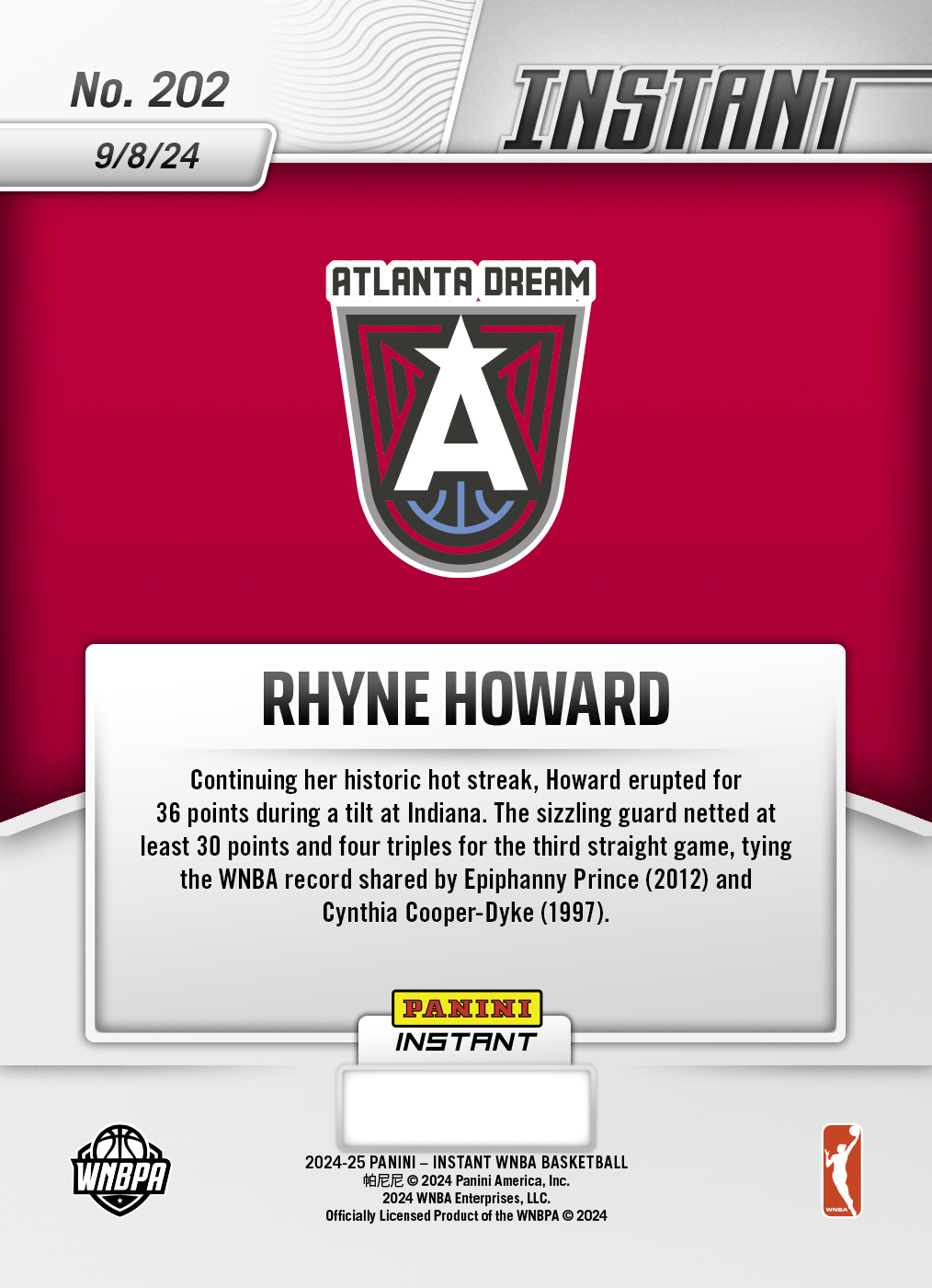 Panini America Rhyne Howard - 2024 Panini Instant WNBA #202 - Jungle /25