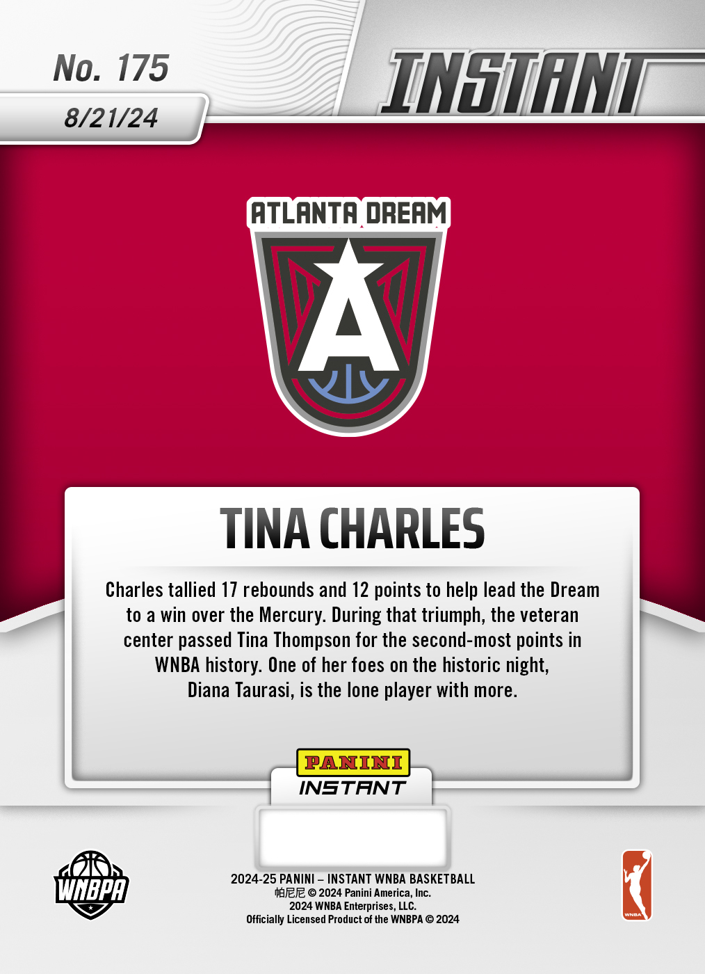 Panini America Tina Charles - 2024 Panini Instant WNBA #175 - Jungle /25
