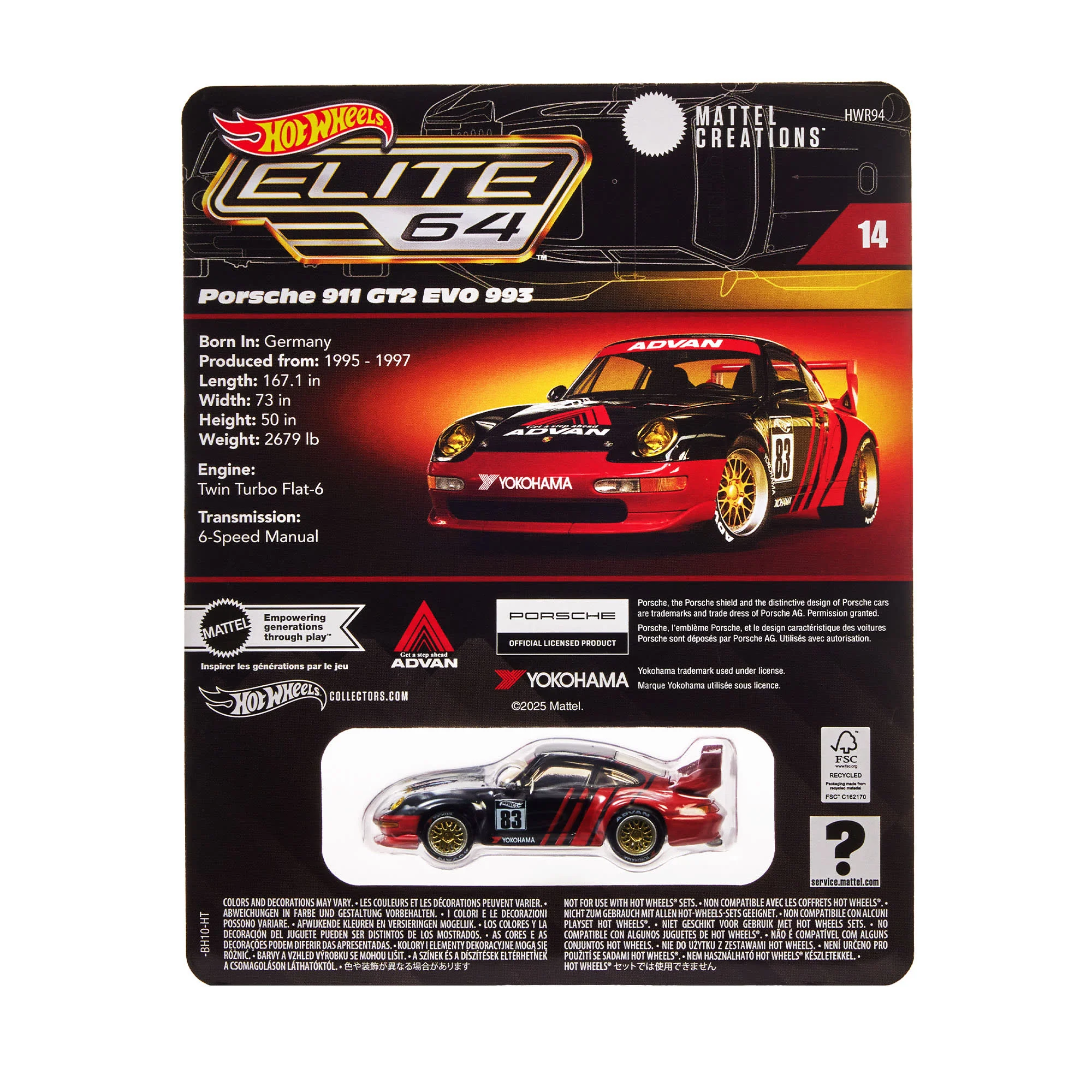 Mattel Creations Hot Wheels Elite 64 Porsche 911 GT2 EVO 993