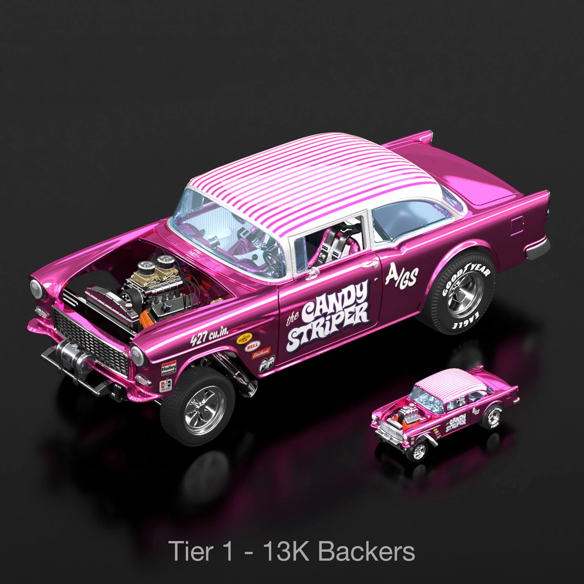 Mattel Creations RLC Exclusive 1:18 Scale '55 Chevy Bel Air Gasser “Candy Striper” - Crowdfund