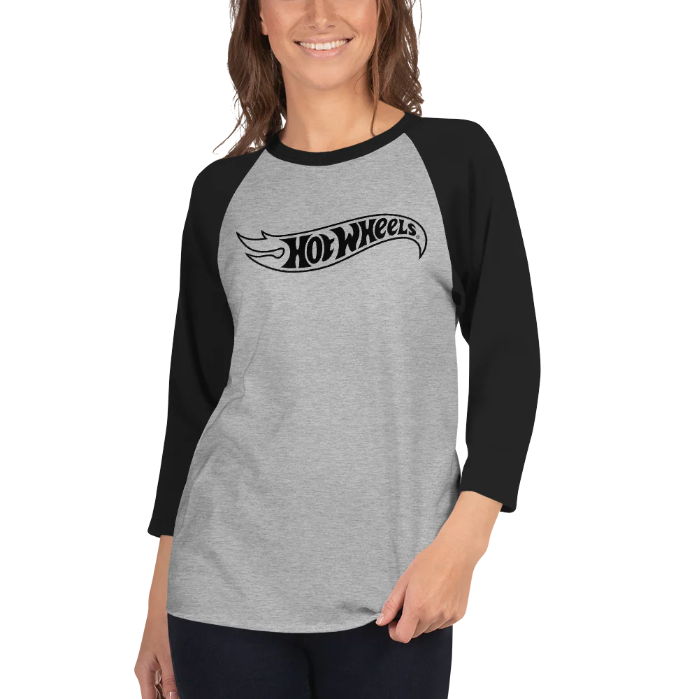 Mattel Creations Hot Wheels Outline Logo 3/4 Sleeve Grey and Black Raglan Shirt