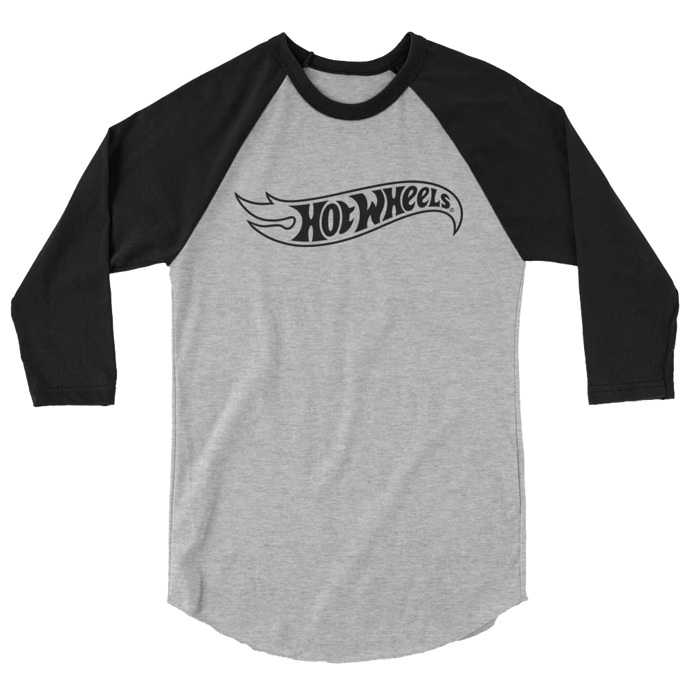 Mattel Creations Hot Wheels Outline Logo 3/4 Sleeve Grey and Black Raglan Shirt