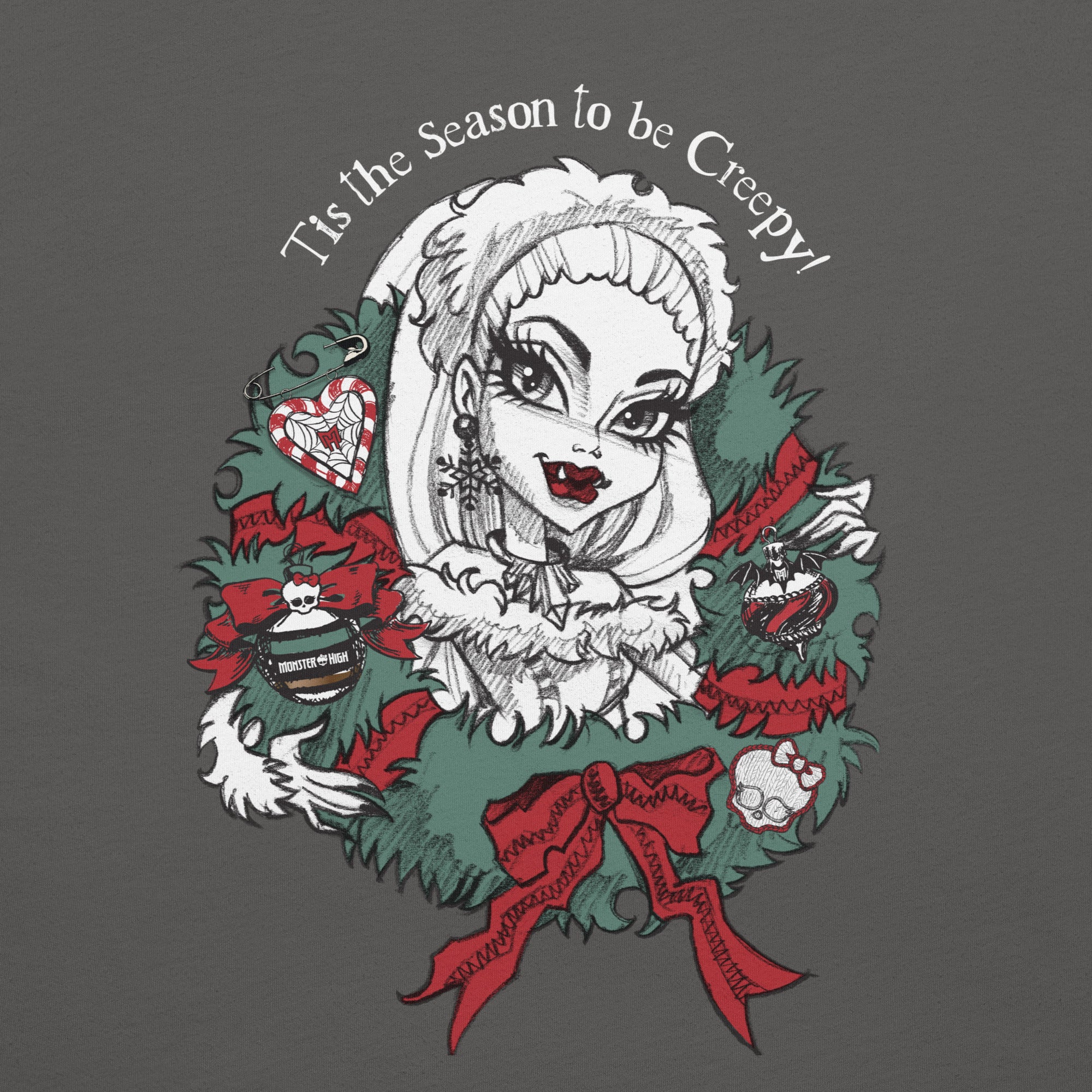 Mattel Creations Monster High Tis the Season Embroidered Gray T-Shirt