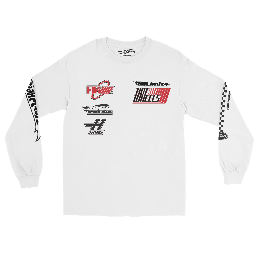 Mattel Creations Hot Wheels Racing White Long Sleeve T-Shirt