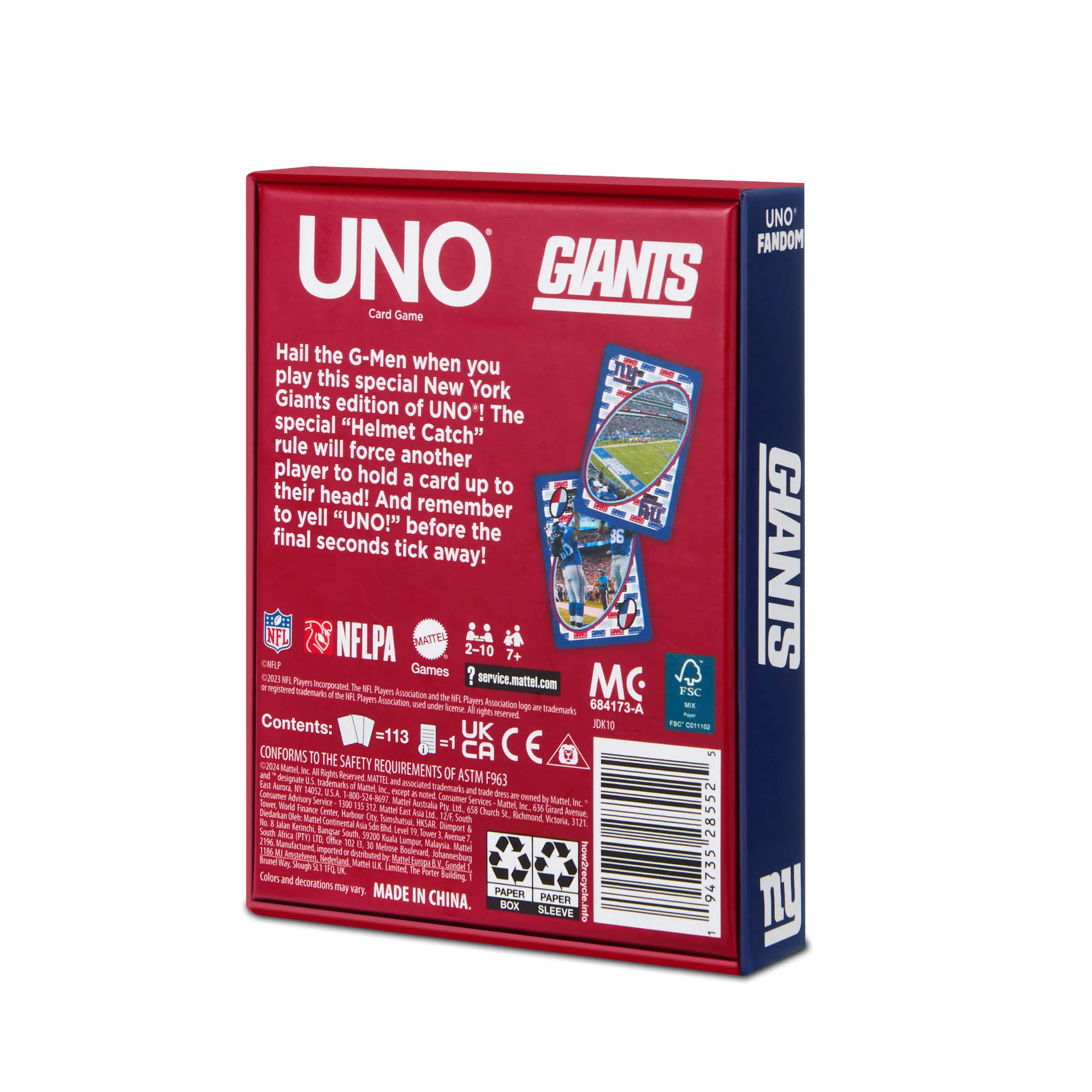 Mattel Creations UNO Fandom NFL New York Giants Game Deck