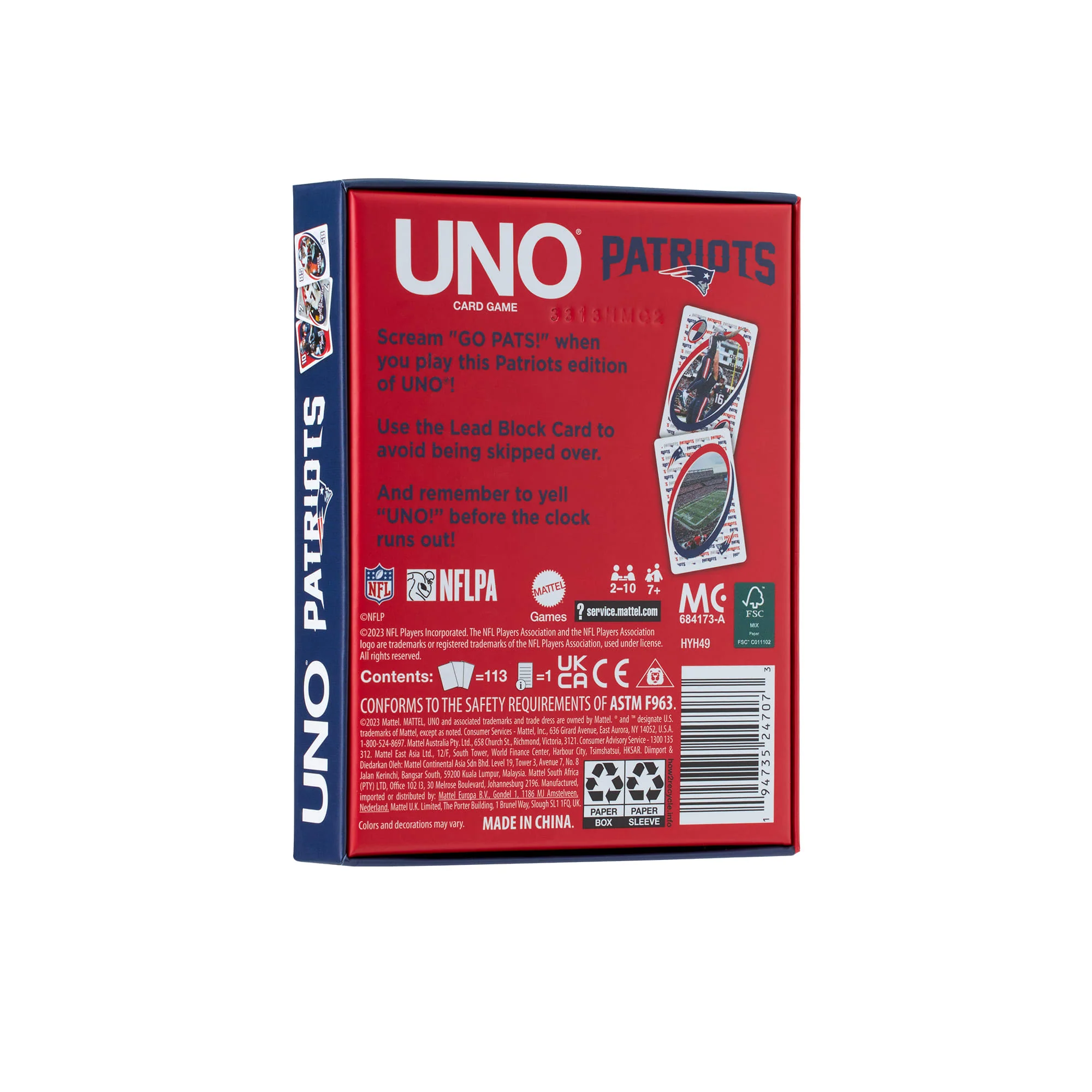 Mattel Creations UNO Fandom NFL New England Patriots Game Deck
