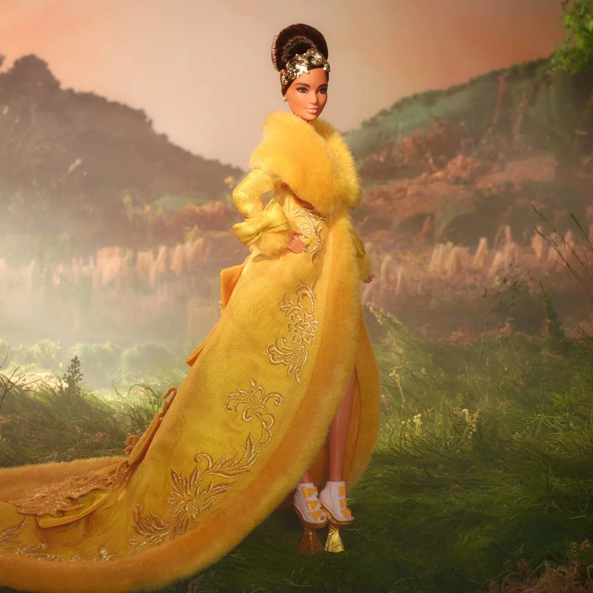 Mattel Creations Guo Pei Barbie Doll Wearing Golden-Yellow Gown