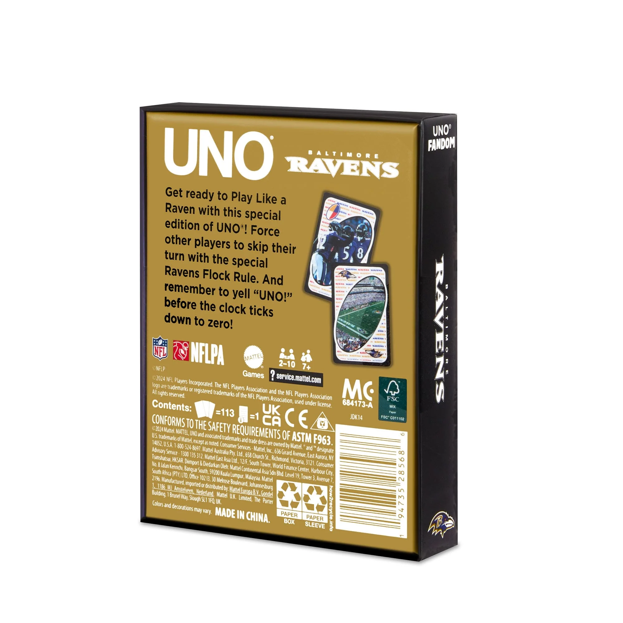 Mattel Creations UNO Fandom NFL Baltimore Ravens Game Deck
