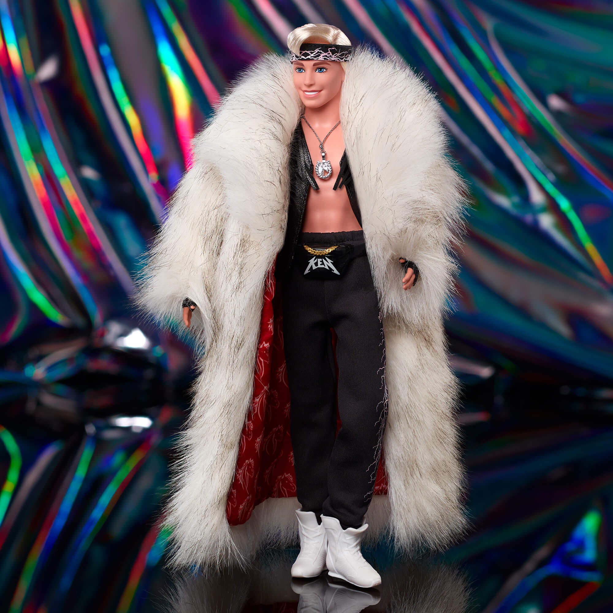 Mattel Creations Ken Doll in Faux Fur Coat and Black Fringe Vest – Barbie The Movie