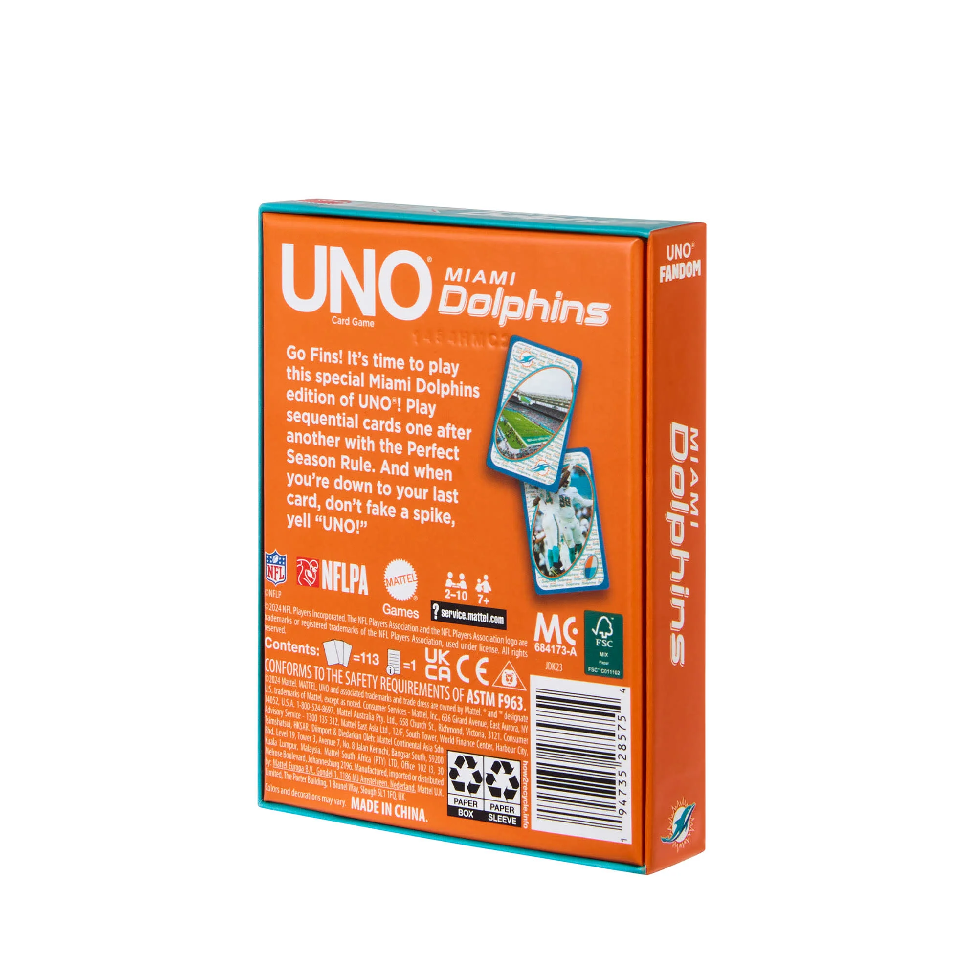 Mattel Creations UNO Fandom NFL Miami Dolphins Game Deck
