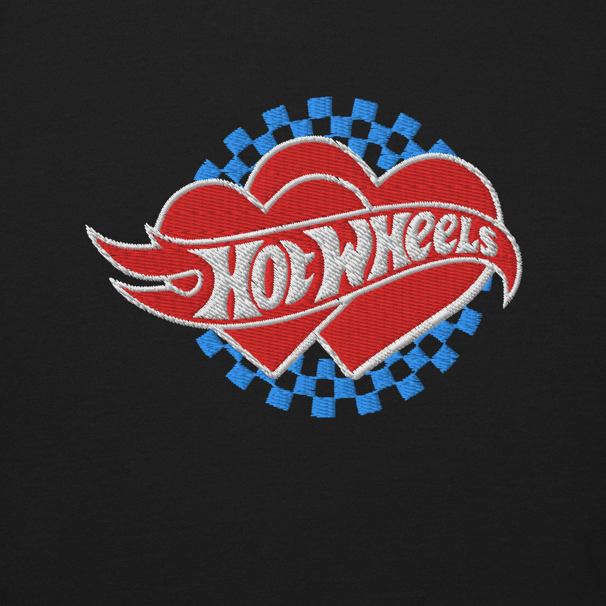 Mattel Creations Hot Wheels Embroidered Checkered Hearts Sweatshirt